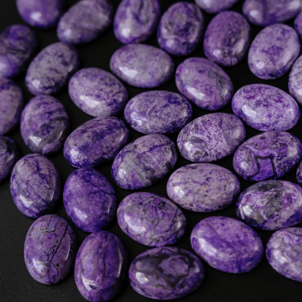 кабошон яшма овальный, цвет фиолетовый, колорирован, 25х18х7 мм