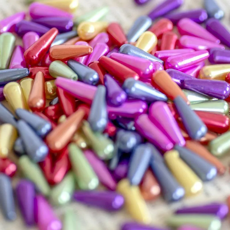 бусина, имитация жемчуга "капля", акрил, цветовой микс, 18х7 мм