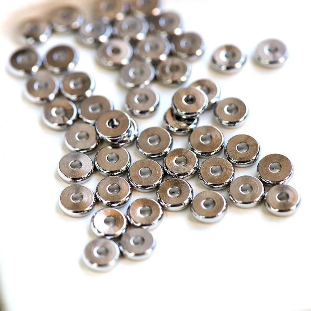 разделительная бусина "раунд", цвет платина, 6.5x2 мм