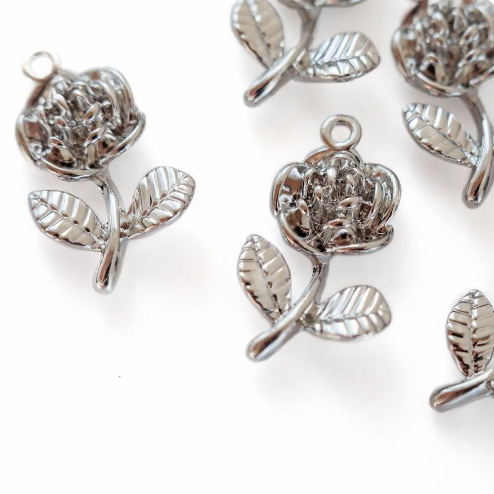 подвеска металлическая "розочка", цвет платина, 21x15 мм
