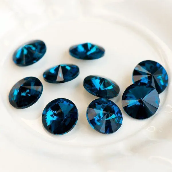 кабошон стекло риволи, цвет бирюзовый, 14х7 мм