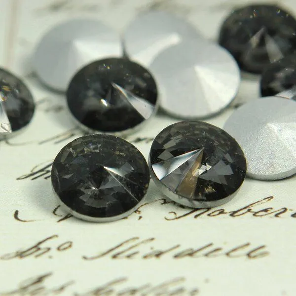 кабошон стекло риволи, цвет черный прозрачный, 14х7 мм