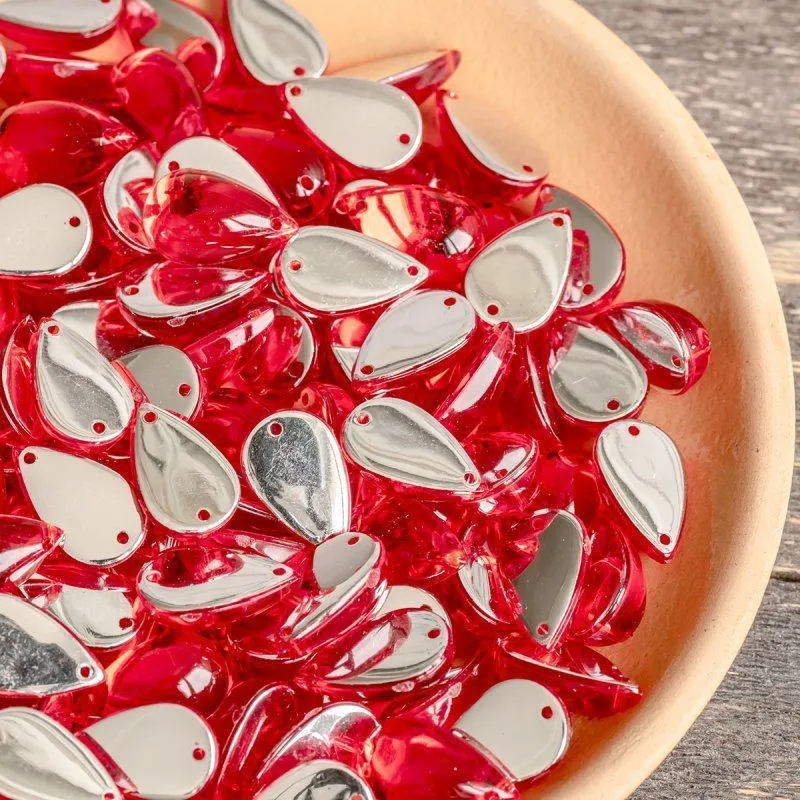 стразы пришивные "капля", акрил, цвет красный, 15х9х6 мм