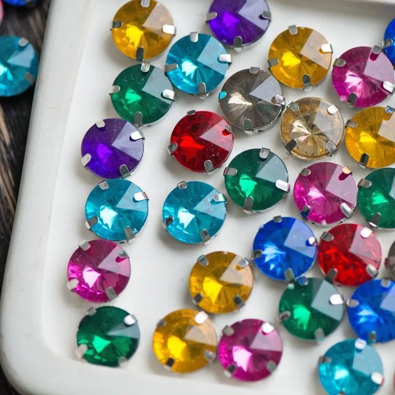 стразы в цапах платина/акрил, цветовой микс, 12x7 мм