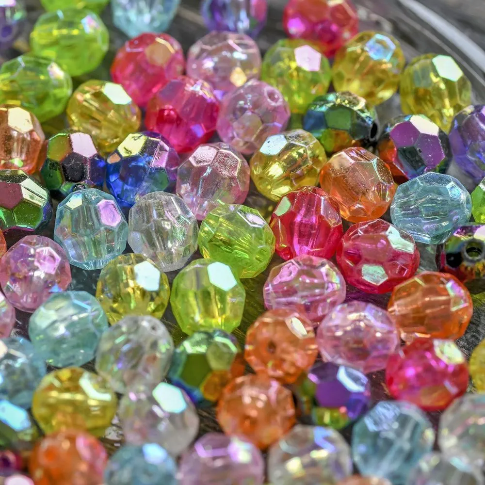 бусина, акрил 8, граненая, цветовой микс радужный, 8 мм