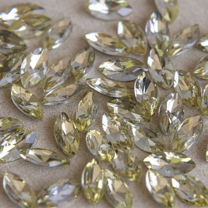 кабошон стекло кристалл, navette, цвет jonquil, 12х6 мм