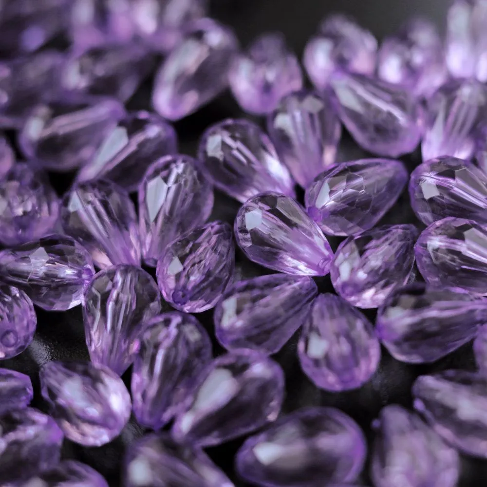 бусина капля граненая, акрил, цвет сиреневый, 12х8 мм