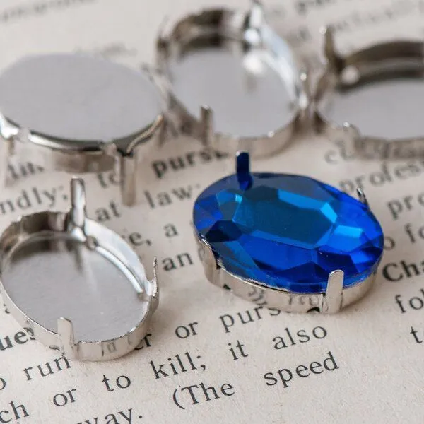 цапы для стразов овальные, закрытые, цвет платина, 16х13 мм