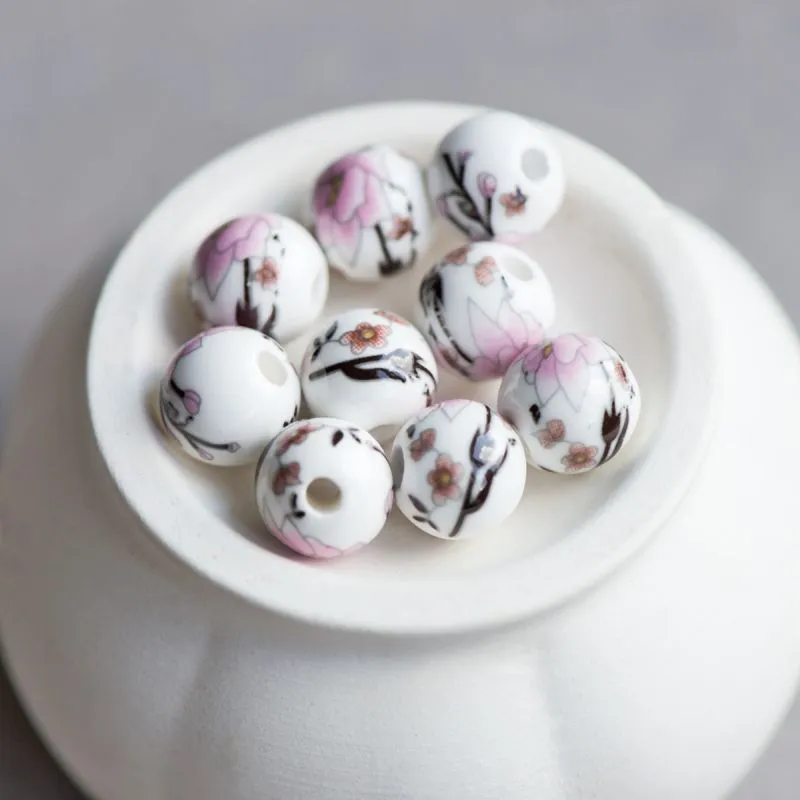бусина, керамика "роза", цвет бело-розовый, 10 мм