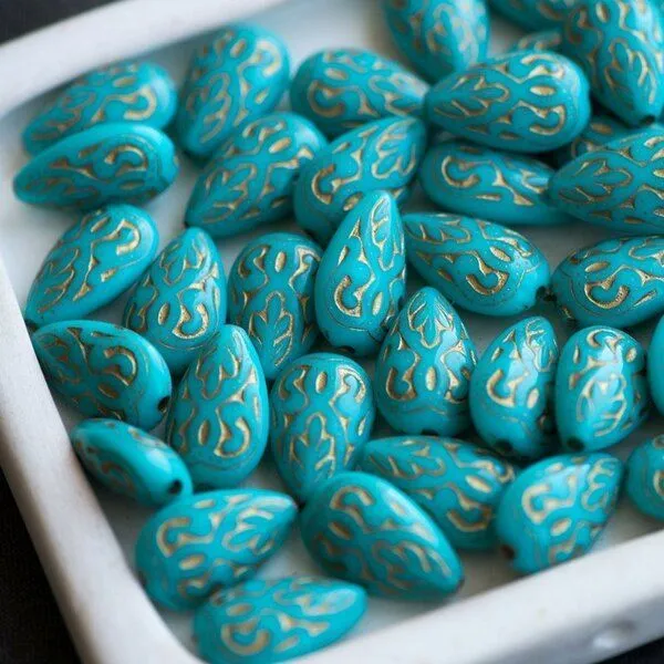 бусина капля "антик", акрил, цвет бирюзовый, 18x11.5x7.5 мм