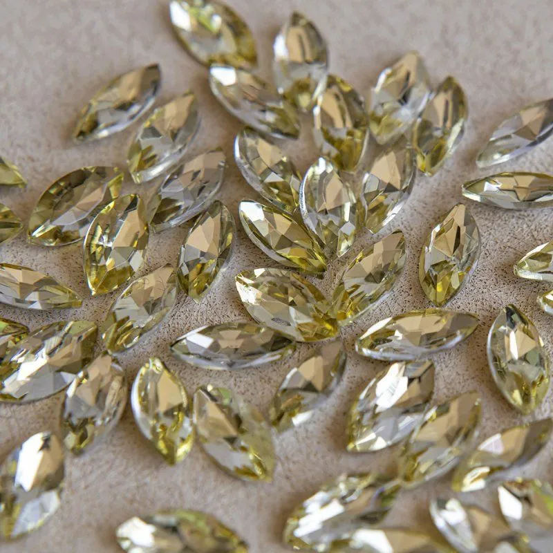 кабошон стекло кристалл, navette, цвет jonquil, 12х6 мм