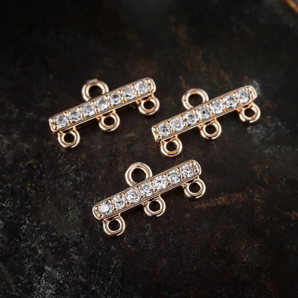 коннектор "планка", позолота/циркон, 9x17x2.5 мм