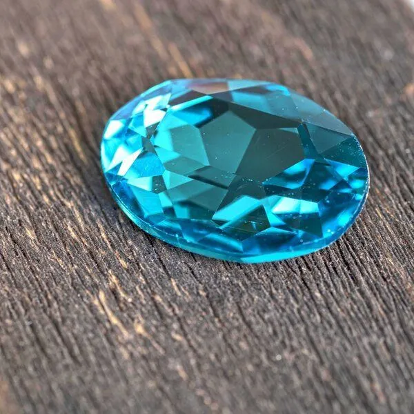 кабошон стекло кристалл, овальный, цвет аквамарин, 30х20 мм