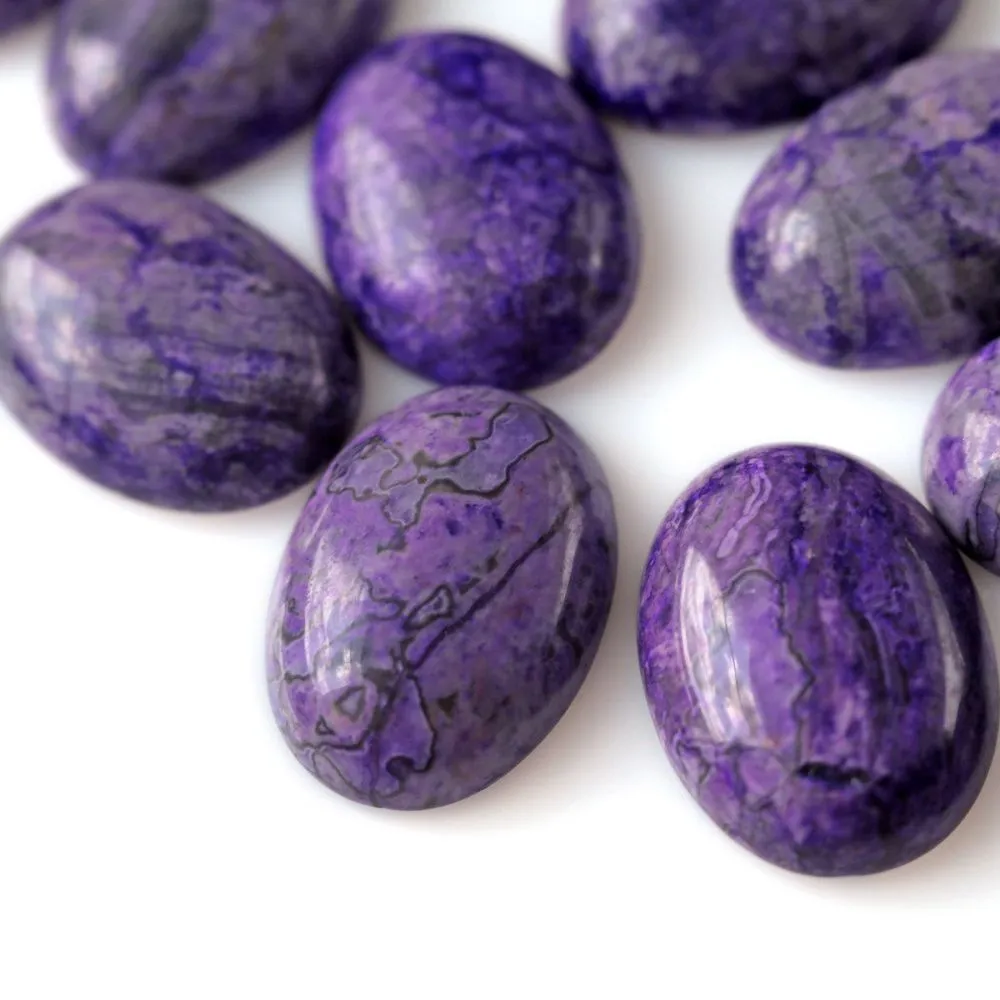 кабошон яшма овальный, цвет фиолетовый, колорирован, 25х18х7 мм