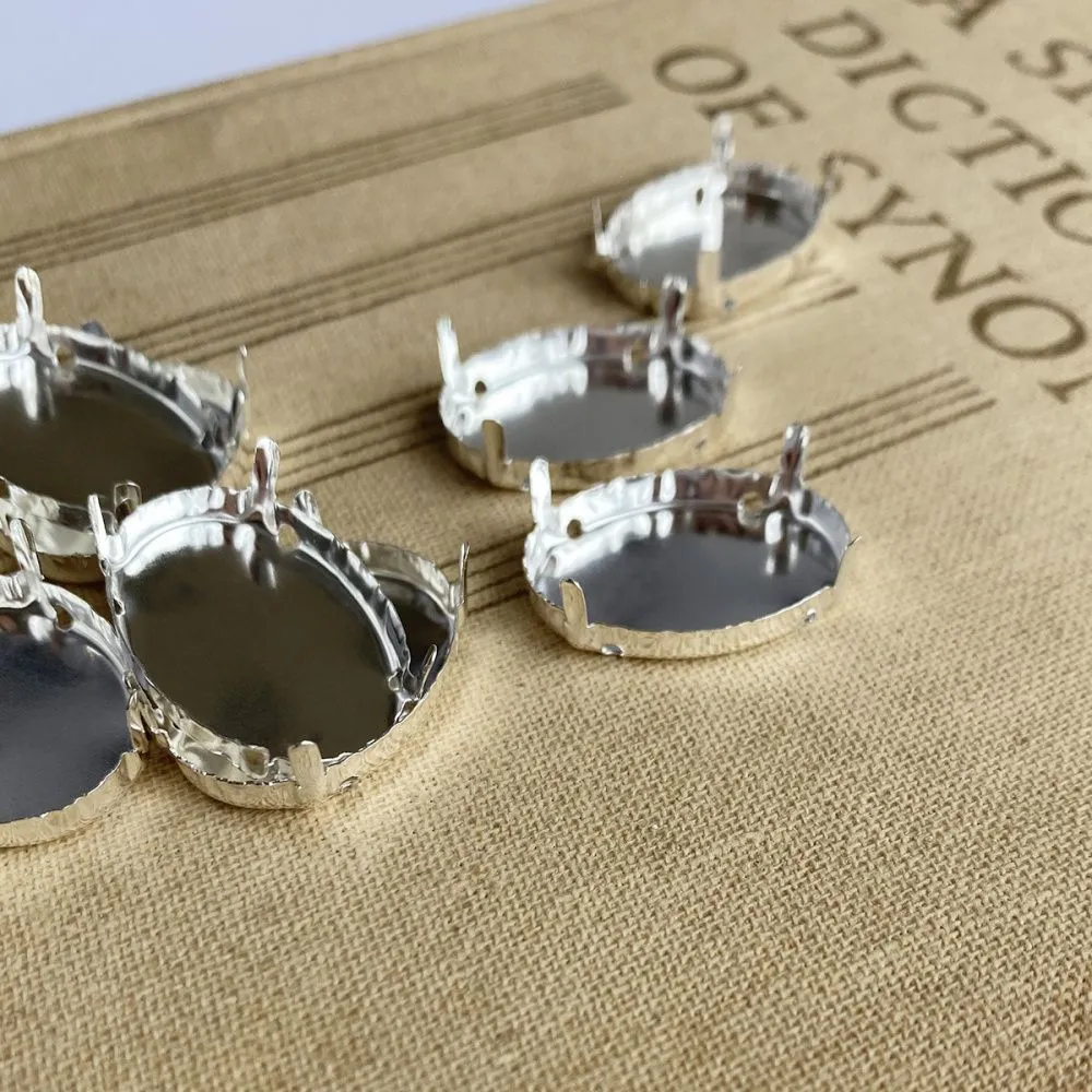 цапы для стразов овальные, закрытые, серебро, 25х18 мм