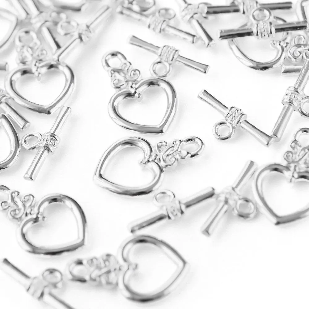 Замочки тоггл "сердечко", цвет серебро, 21х13 мм