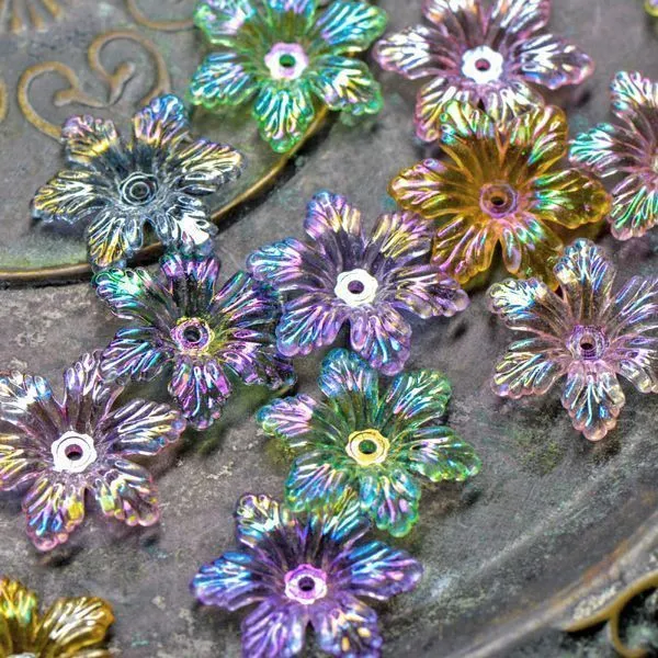 бусина, акрил "лилейник", цветовой микс радужный, 28x25x5 мм