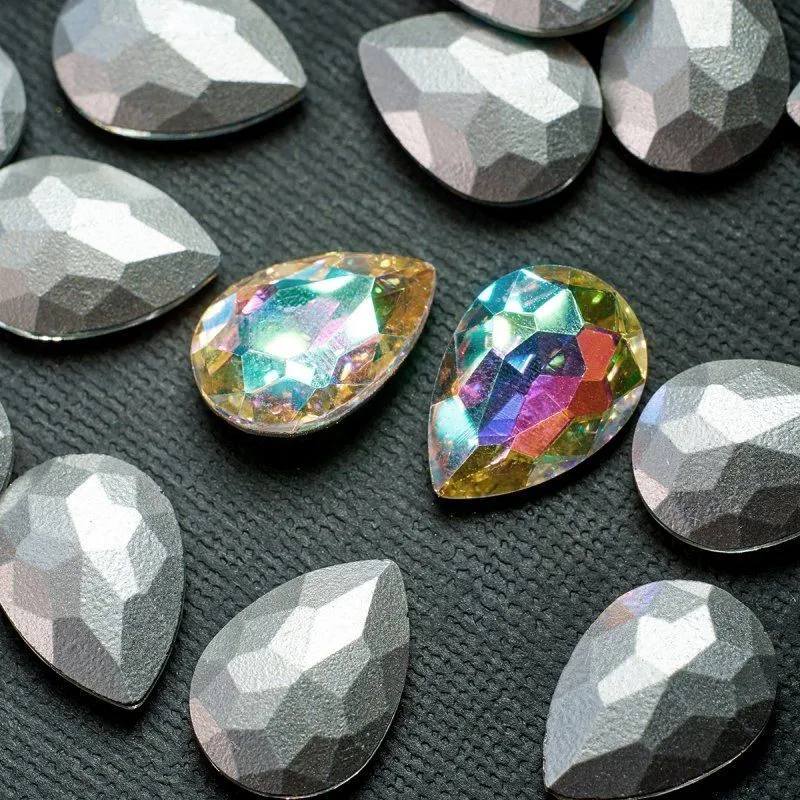 кабошон стекло кристалл, каплевидный, цвет crystal ab, 18х13 мм