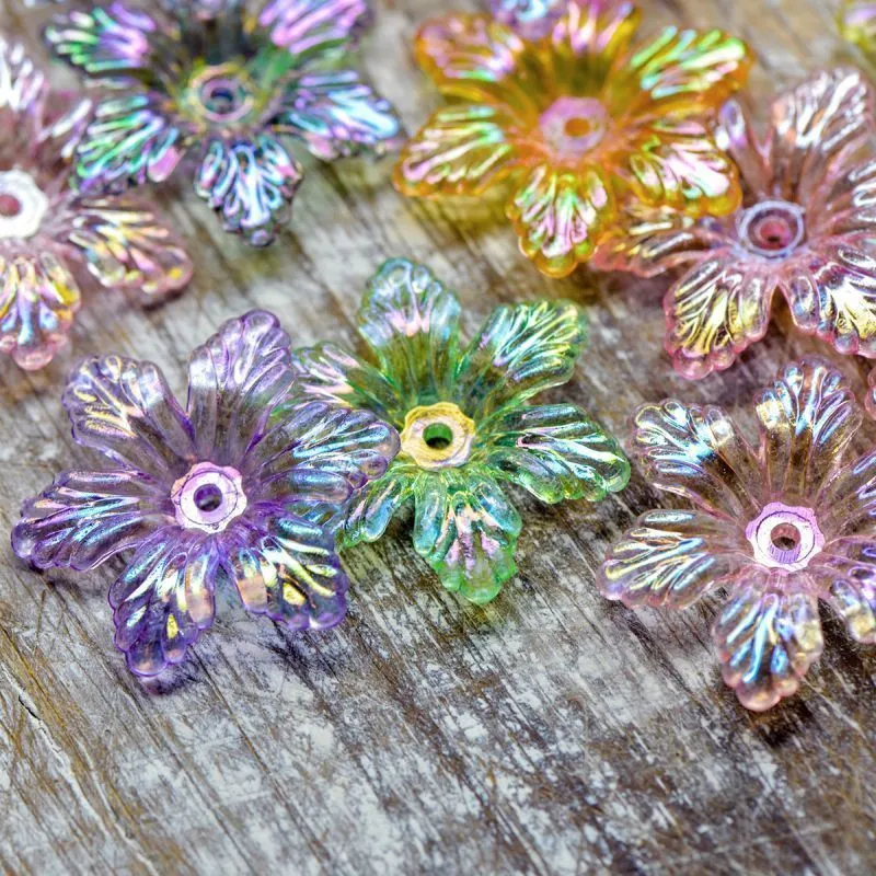 бусина, акрил "лилейник", цветовой микс радужный, 28x25x5 мм