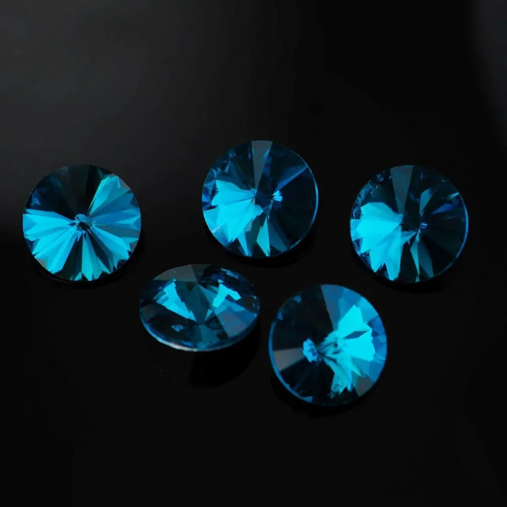 кабошон стекло риволи, цвет лазурный синий, 14х7 мм