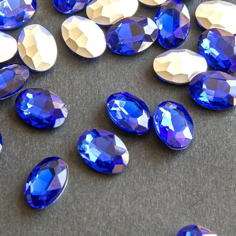 кабошон стекло кристалл, овальный, цвет sapphire, 14х10 мм