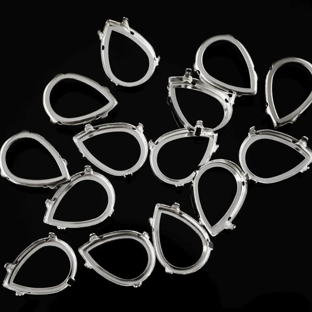 цапы для страз каплевидные, открытые, серебро, 25х18 мм