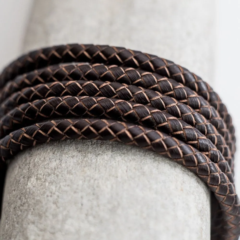 шнур кожаный круглый, плетеный, цвет кофе, диаметр 5 мм