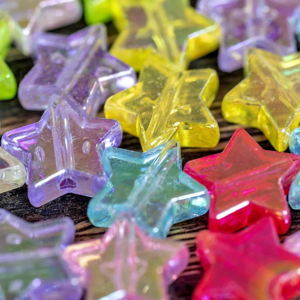 бусина, акрил "радужные звездочки", цветовой микс, 10х4 мм