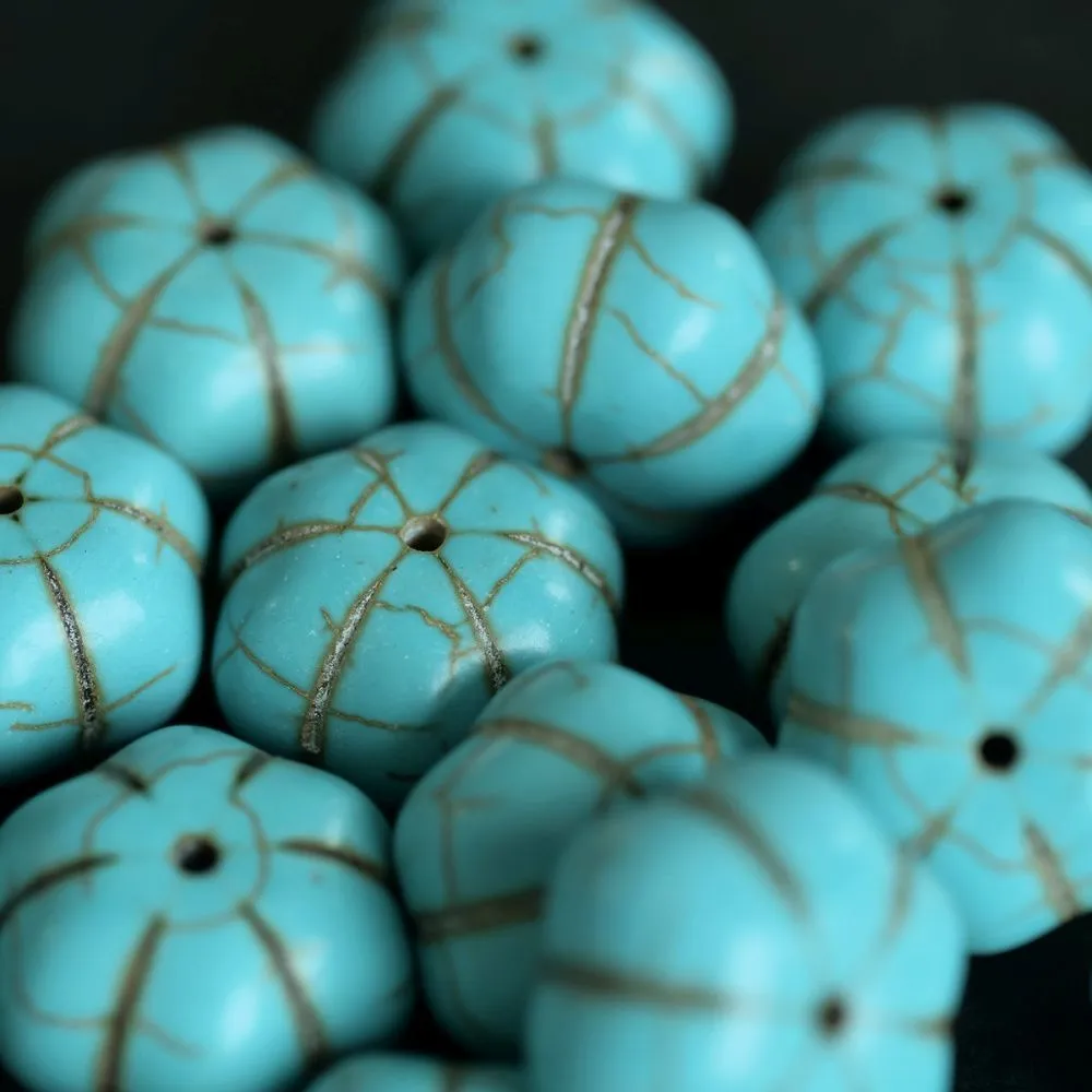 бусина говлит синтетический "тыква", цвет бирюзовый, 17x11 мм