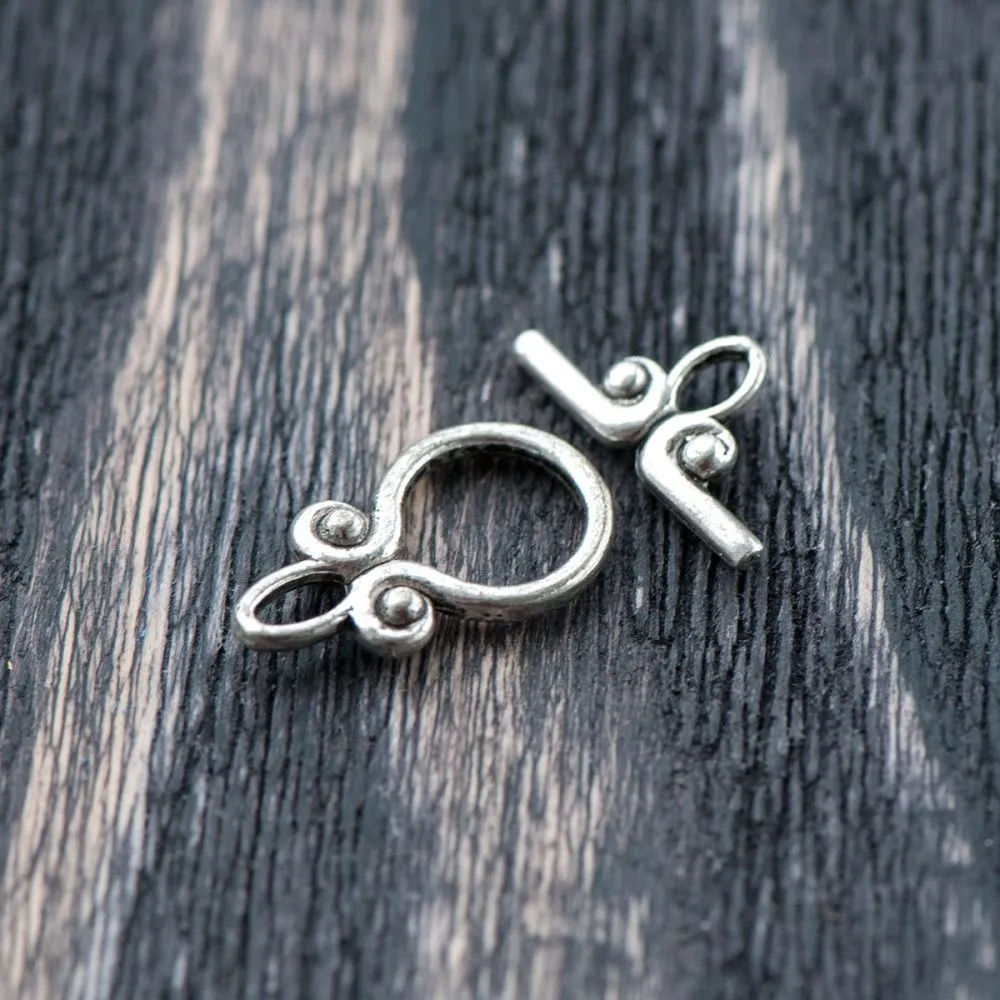 Замочки тоггл "росток", цвет античное серебро, 11.5x20x3 - 9x18x3 мм